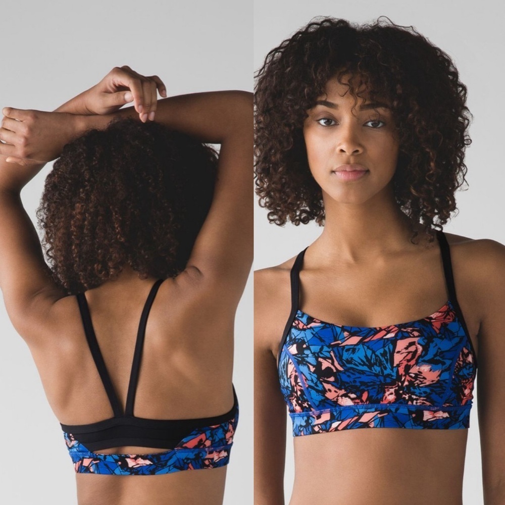 Lululemon Rise and Run Bra Mini Paint Storm Harbor Blue Multi Black Sports Bra 8
